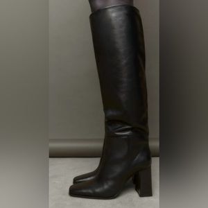 ZARA LEATHER BLOCK HEEL KNEE-HIGH BOOTS